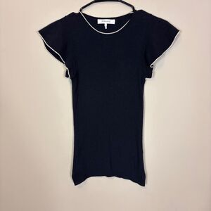 Frame Navy Blue 100% Wool Short Sleeve Sweater Top XS